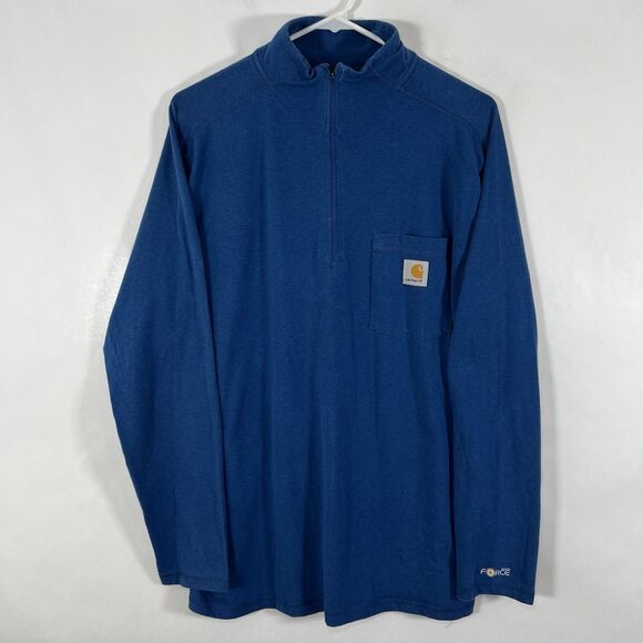Carhartt Force Relaxed Fit 1/4 Zip Pullover Mens Size Medium Blue Pocket Logo - Picture 1 of 11